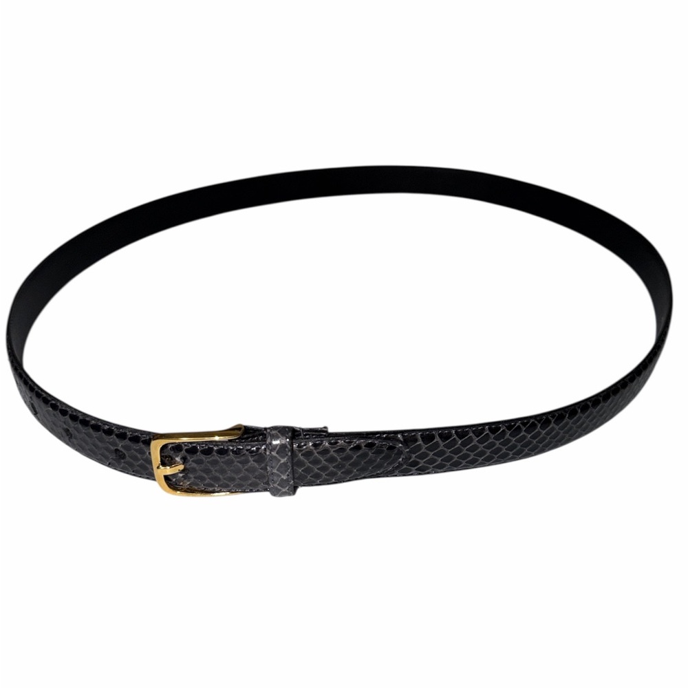 Black Snakeskin Belt with Gold‎ Buckle